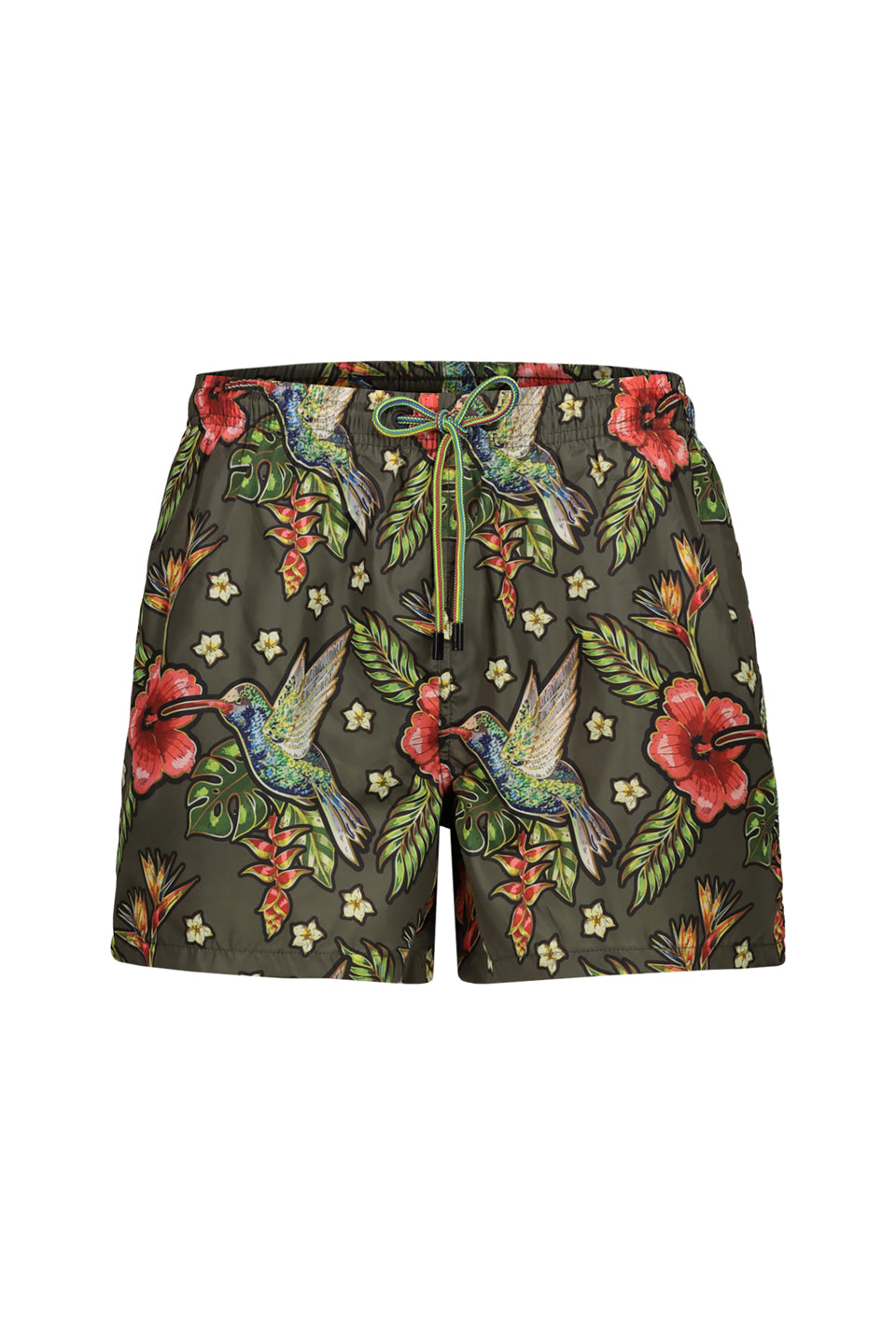 Hawaiian Bird Print Swim Shorts In Green
