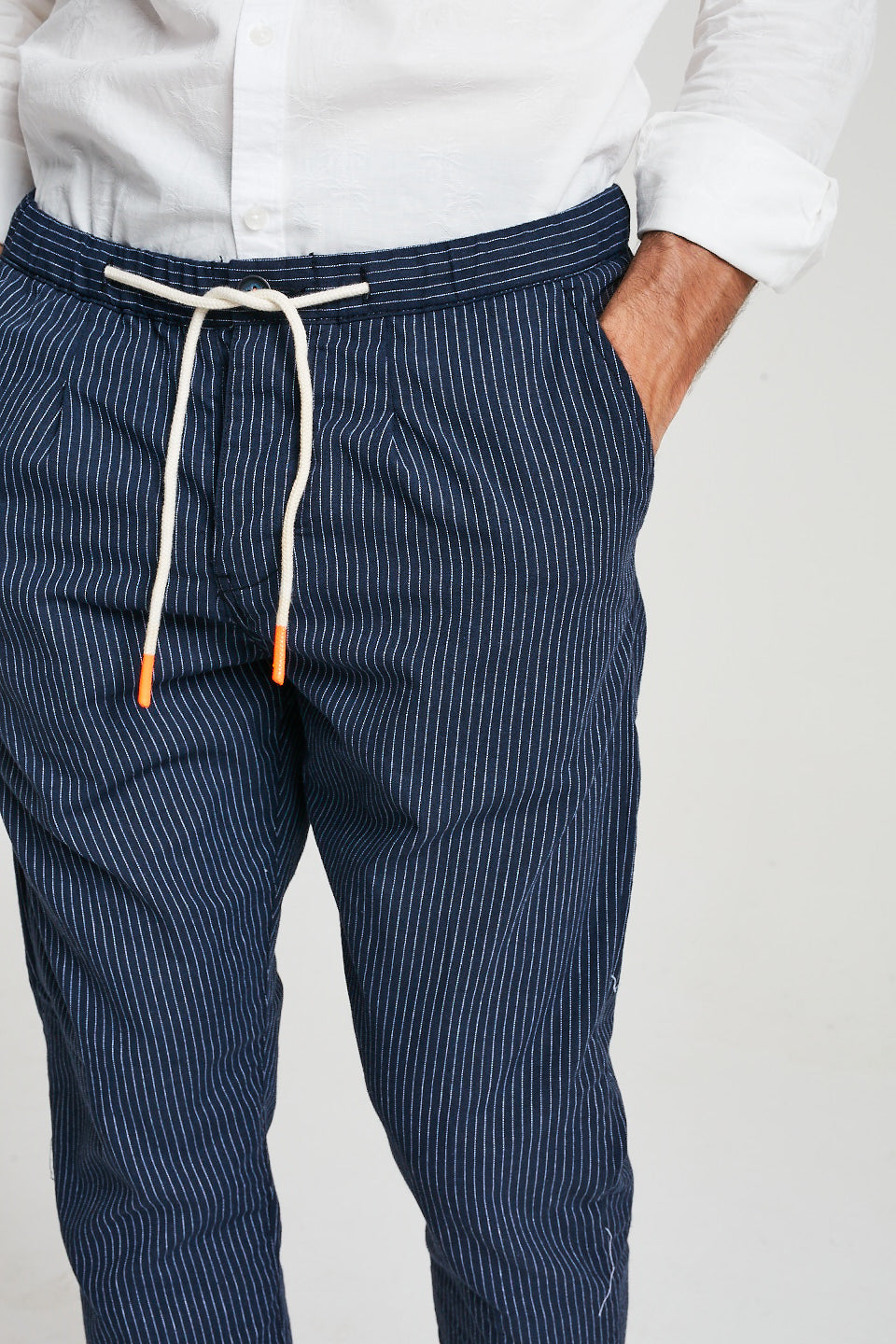 Pin Striped Breezy Denim Knotted Trousers