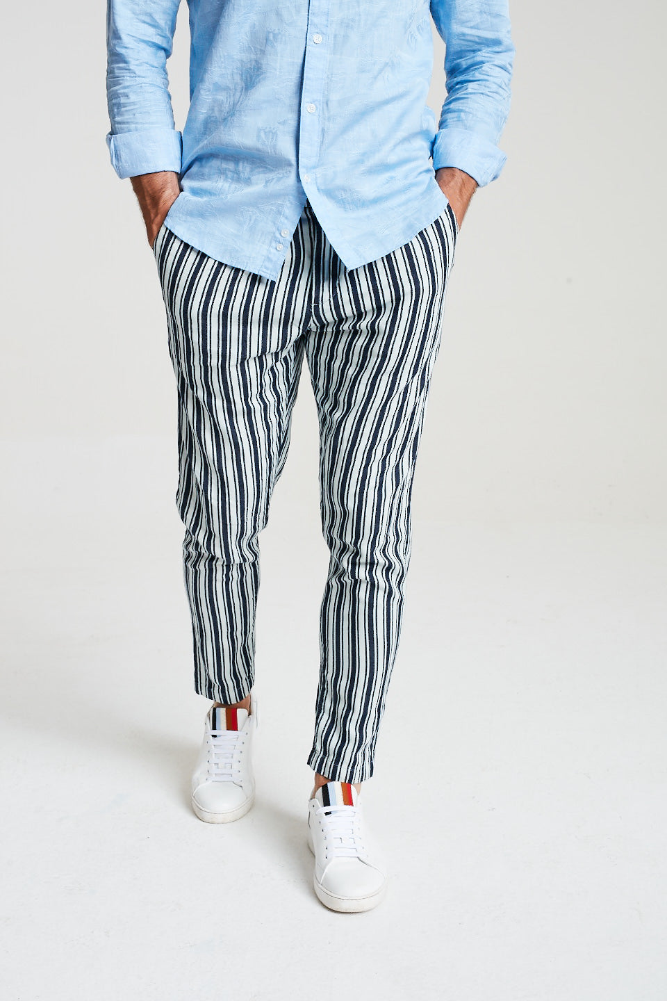 Striped Tapered Trousers In Blue