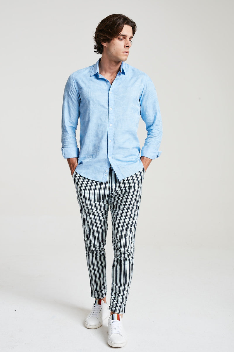 Striped Tapered Trousers In Blue – This is Campo