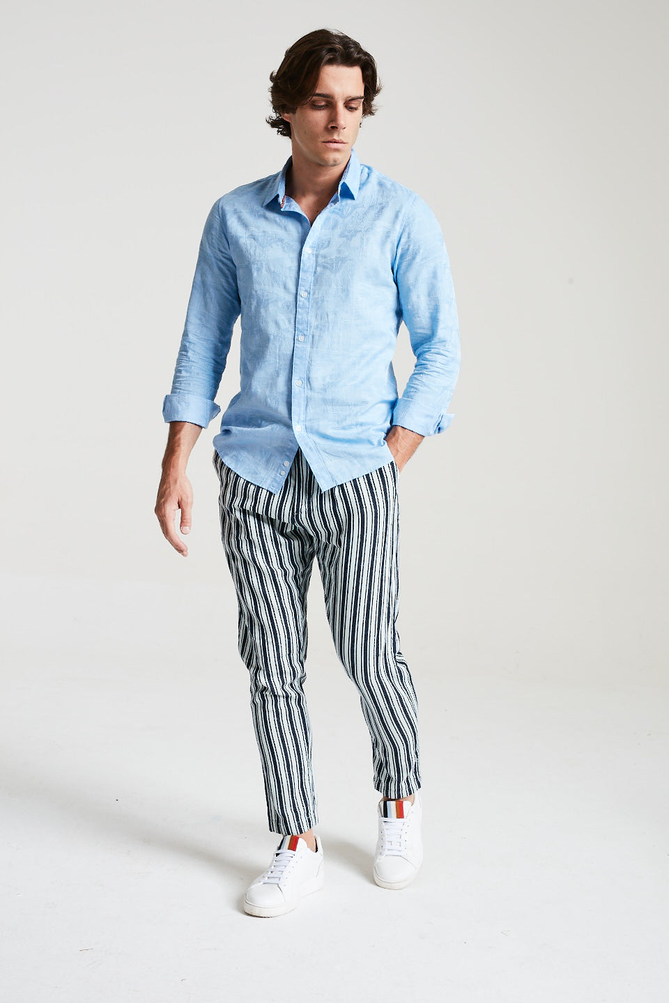 Striped Tapered Trousers In Blue