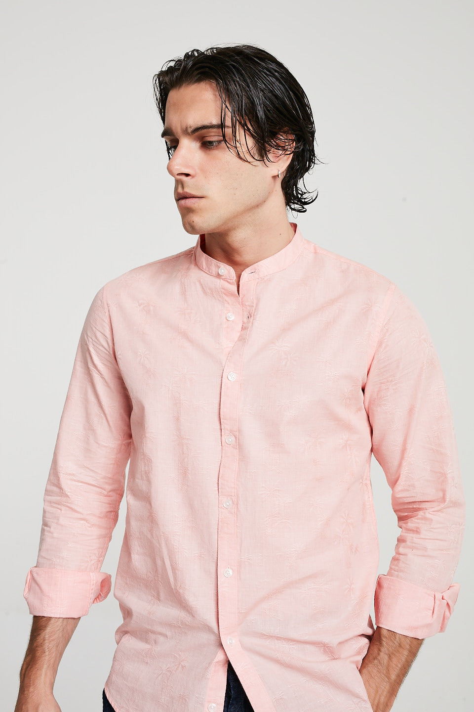 Mandarin Collar Essential Shirt In Salmon